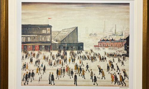 Going To The Match Print mounted with an authentic hand signature by LS LOWRY (1887 to 1976)