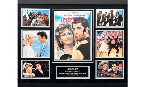 Grease programme and montage signed by John Travolta and Olivia Newton-John