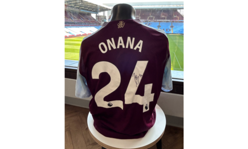 Match Worn Amadou Onana Signed Home Poppy Shirt (3rd November 2024)