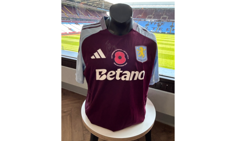 Match Worn Amadou Onana Signed Home Poppy Shirt (3rd November 2024)