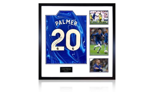 Signed shirt by Cole Palmer in a frame