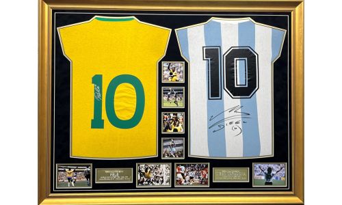 Pele & Maradona Double Hand Signed Shirts