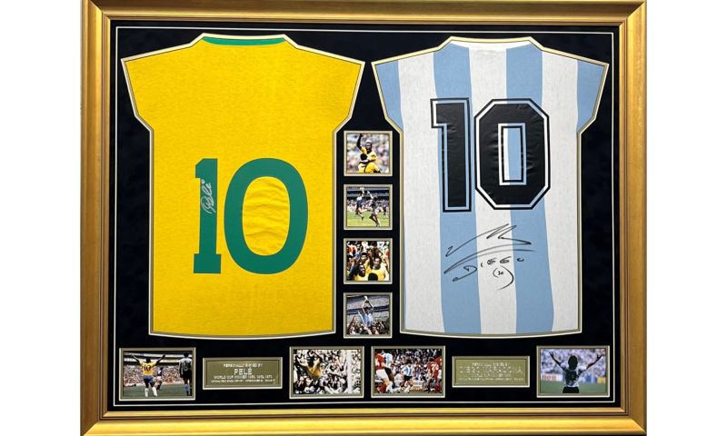 Pele & Maradona Double Hand Signed Shirts