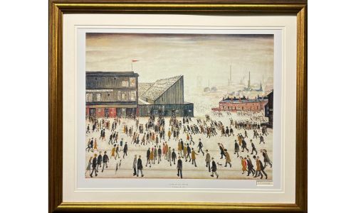 Going To The Match Print mounted with an authentic hand signature by LS LOWRY (1887 to 1976)