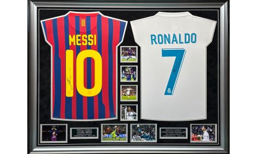 Messi & Ronaldo Hand-Signed Double Shirt Display – Ultimate Football Memorabilia
