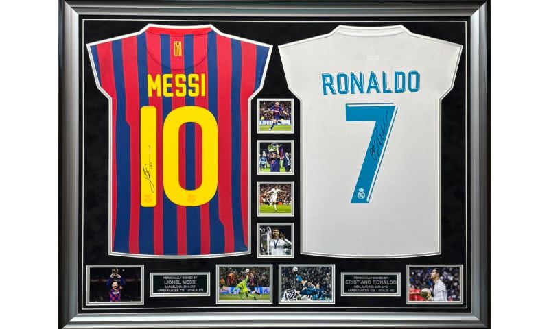 Messi & Ronaldo Hand-Signed Double Shirt Display – Ultimate Football Memorabilia
