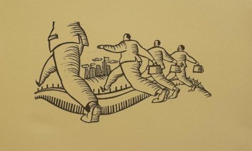 Pair of Limited Edition Black and White Linocut Prints