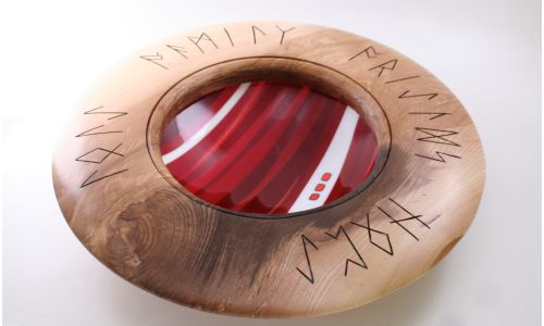 Hand crafted fused glass and wooden bowl