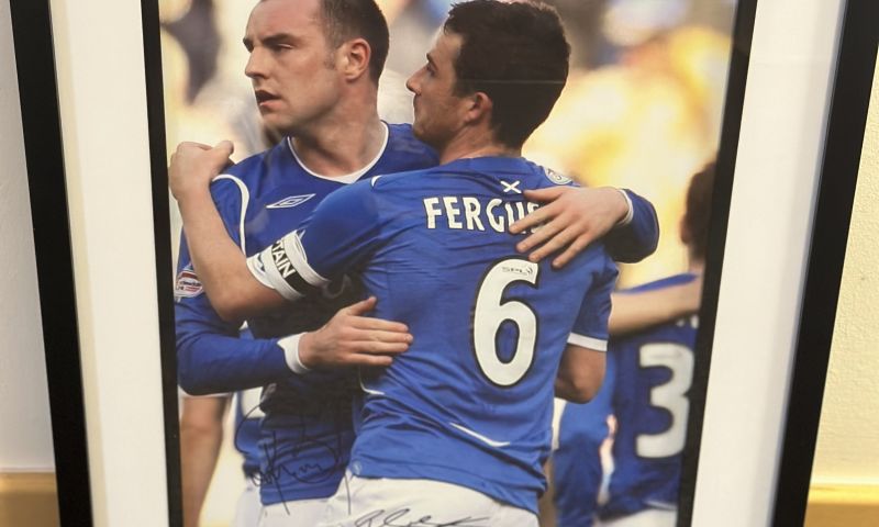 Signed and framed Kris Boyd and Barry Ferguson print with 150th Anniversary Whiskey