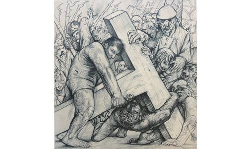 Collector's item! Peter Howson signed print - ‘Jesus is Helped by Simon of Cyrene’ from Howson’s ‘Station of the Cross’ series (comes with Certificate of Authenticity and Certified Valuation & Provenance and Catalogue)