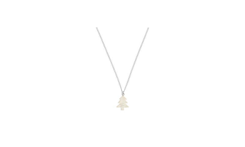 Vintage Chanel Silver White Tree Charm Pendant Necklace & Christmas Tree Collar CC Logo Pin