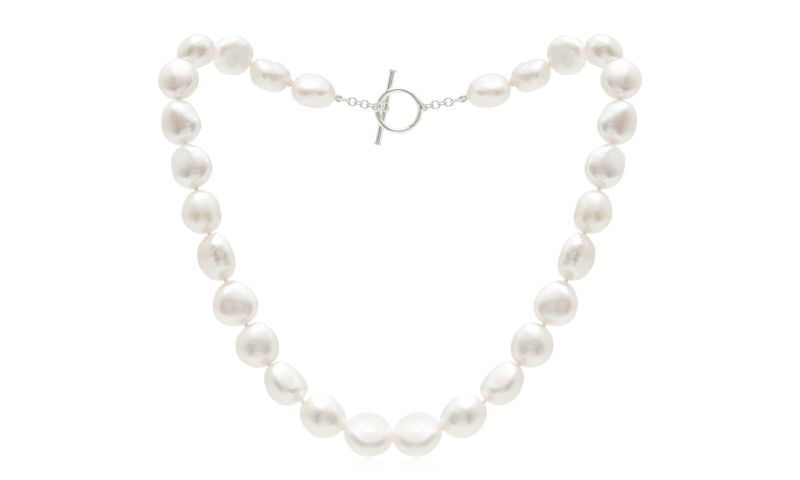Decus large irregular cultured freshwater pearl necklace with sterling silver clasp.